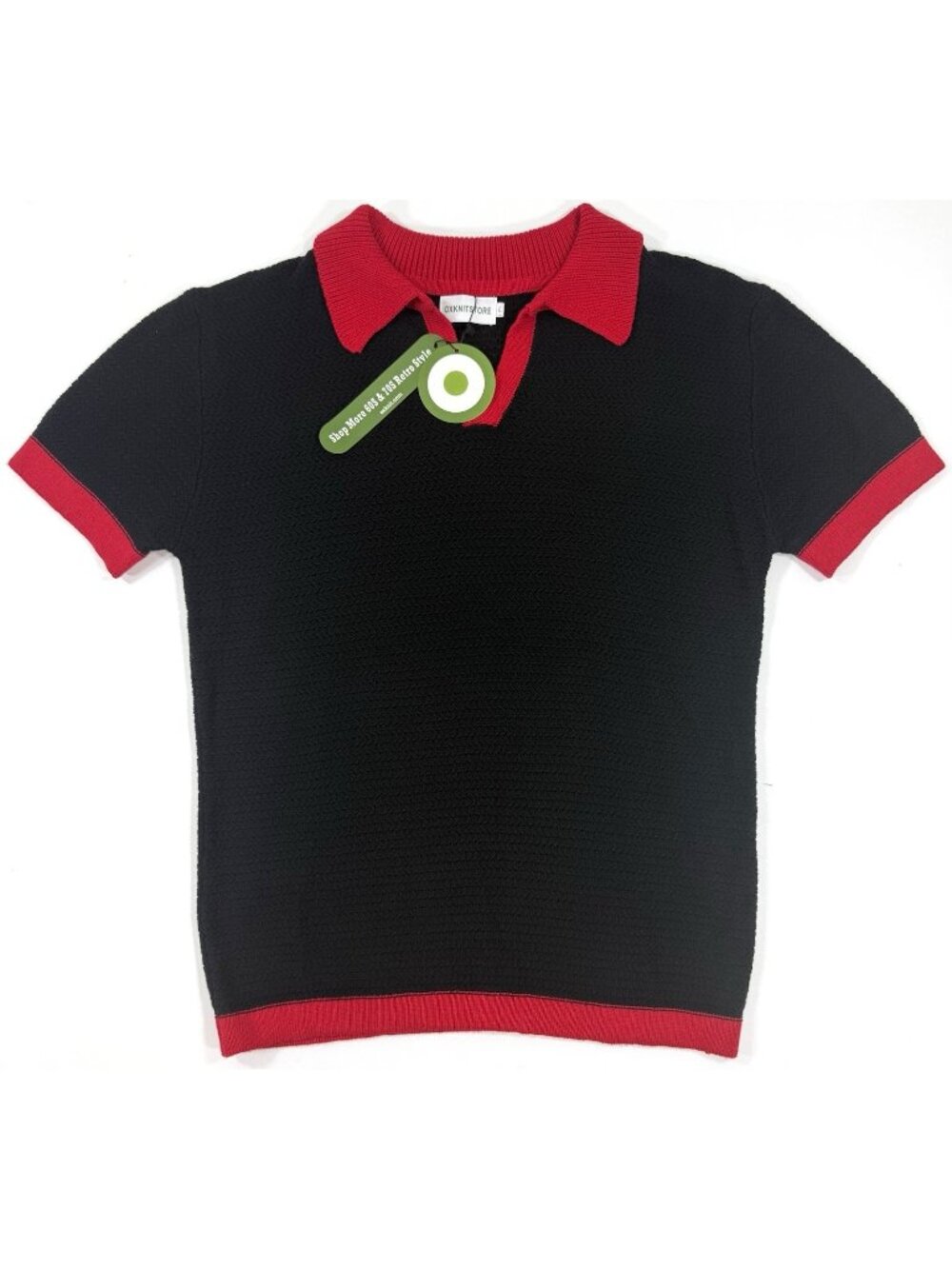 Oxknit Store Mens Retro Sweater Polo Shirt Size Large Black Red 60s 70s Style